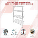 Modular Wire Storage Shelf 900 x 350 x 1800mm Steel Shelving - Side View