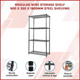 Modular Wire Storage Shelf 900 x 350 x 1800mm Steel Shelving - Side View