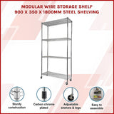 Modular Wire Storage Shelf 900 x 350 x 1800mm Steel Shelving - Side View