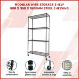 Modular Wire Storage Shelf 900 x 350 x 1800mm Steel Shelving - Side View