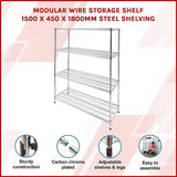 Modular Wire Storage Shelf 1500 x 450 x 1800mm Steel Shelving - Side View