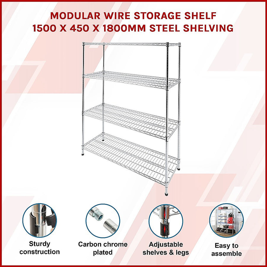 Modular Wire Storage Shelf 1500 x 450 x 1800mm Steel Shelving