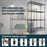Modular Wire Storage Shelf 1500 x 450 x 1920mm Steel Shelving with Wheels - Low Angle