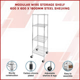 Modular Wire Storage Shelf 600 x 600 x 1800mm Steel Shelving - Side View