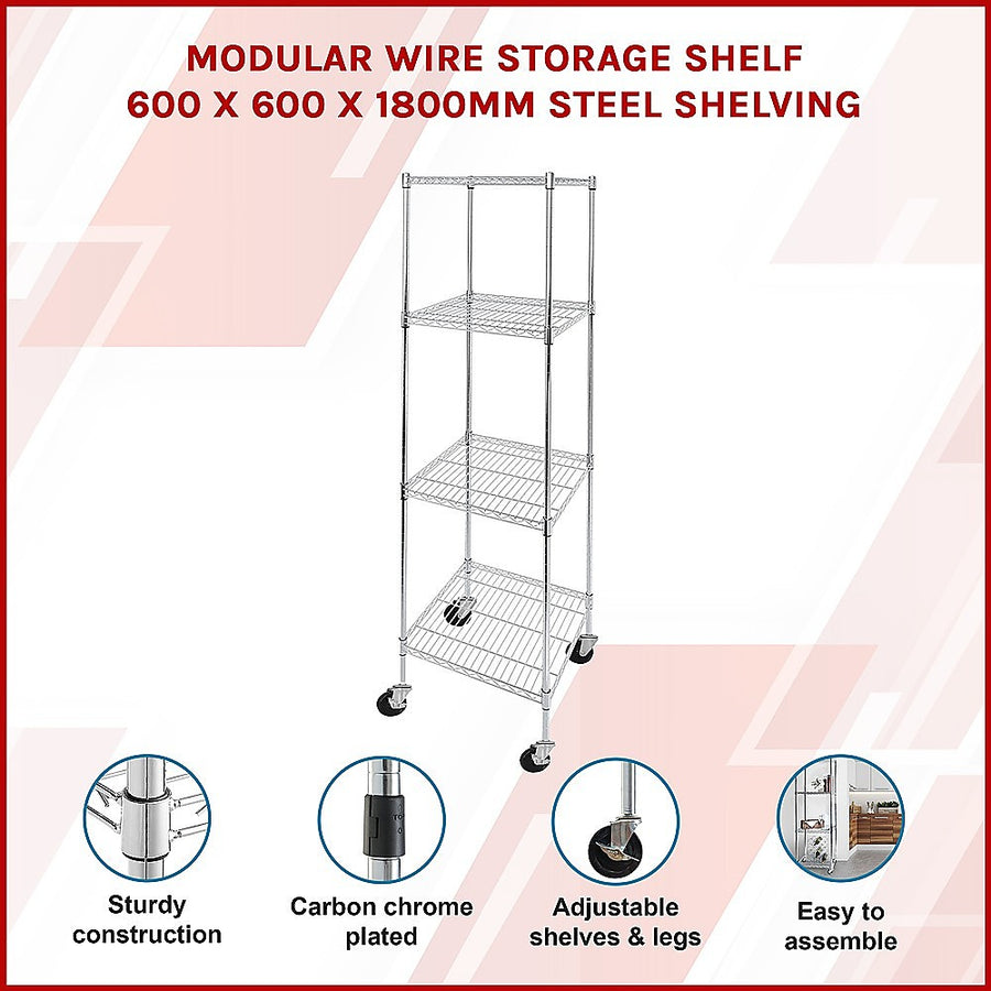 Modular Wire Storage Shelf 600 x 600 x 1800mm Steel Shelving, image 3