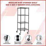 Modular Wire Storage Shelf 600 x 600 x 1800mm Steel Shelving - Side View