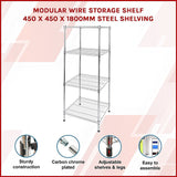 Modular Wire Storage Shelf 450 x 450 x 1800mm Steel Shelving - Side View