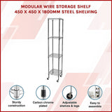 Modular Wire Storage Shelf 450 x 450 x 1800mm Steel Shelving - Side View