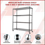 Modular Wire Storage Shelf 1200 x 600 x 1800mm Steel Shelving - Side View