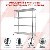 Modular Wire Storage Shelf 1200 x 600 x 1800mm Steel Shelving - Side View