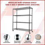 Modular Wire Storage Shelf 1200 x 600 x 1800mm Steel Shelving - Side View