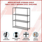 Modular Wire Storage Shelf 1500 x 350 x 1800mm Steel Shelving - Side View