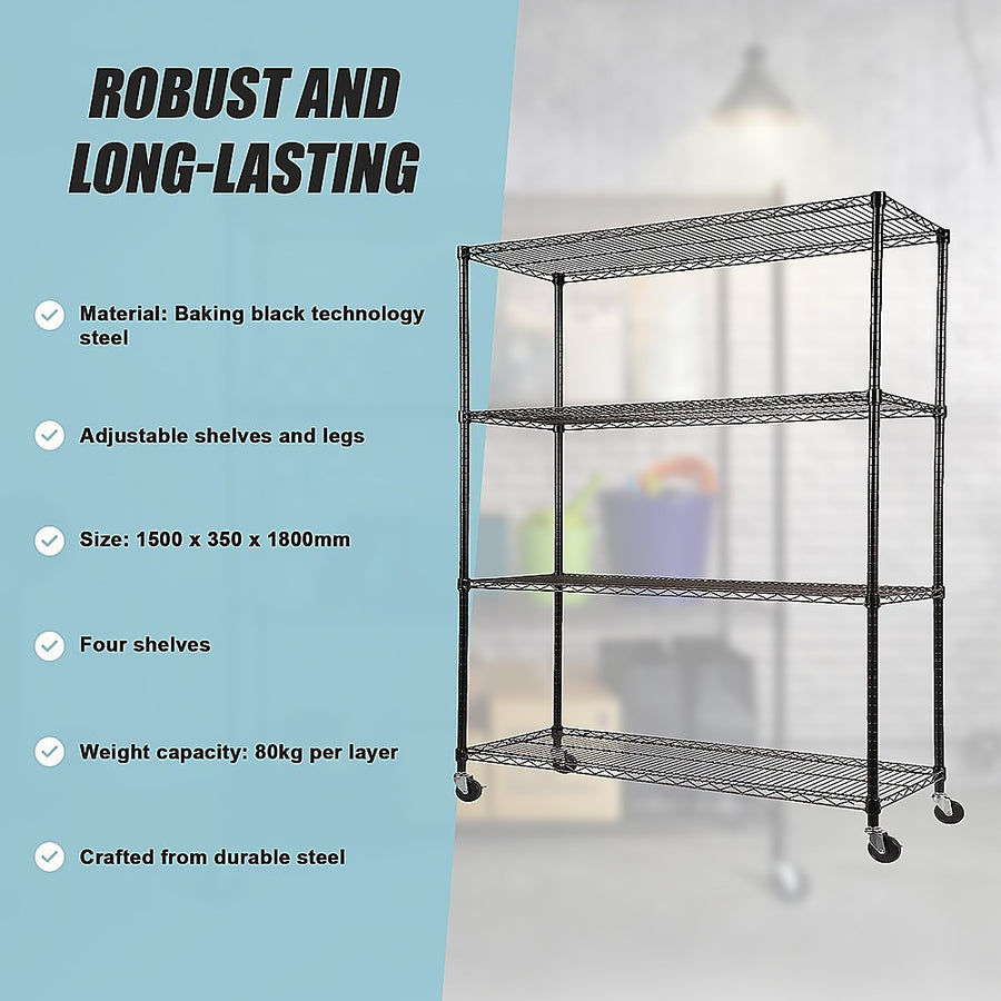 Modular Wire Storage Shelf 1500 x 350 x 1800mm Steel Shelving
