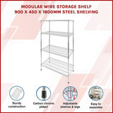 Modular Wire Storage Shelf 900 x 450 x 1800mm Steel Shelving - Side View