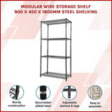 Modular Wire Storage Shelf 900 x 450 x 1800mm Steel Shelving - Side View