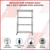 Modular Wire Storage Shelf 900 x 450 x 1800mm Steel Shelving - Side View