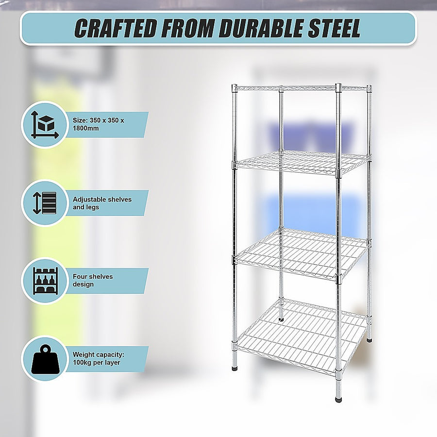Modular four shelf steel wire storage shelving unit, 350 x 350 x 1800mm, image 11