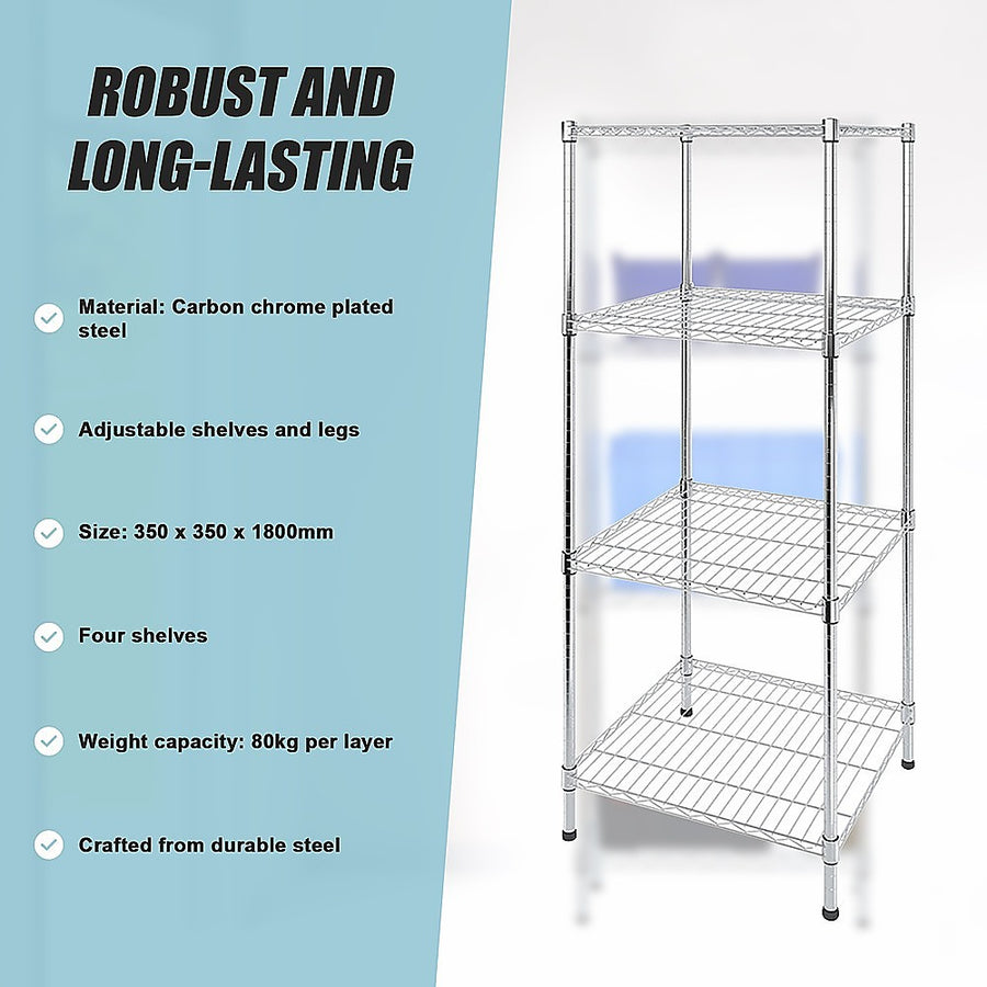 Modular four shelf steel wire storage shelving unit, 350 x 350 x 1800mm, image 12