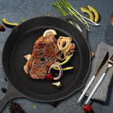 Non-stick Frying Pan Cast Iron Steak Skillet Round BBQ Grill Cookware 30cm - Side View