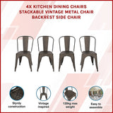 4x Kitchen Dining Chairs Stackable Vintage Metal Chair Backrest Side Chair - Side View
