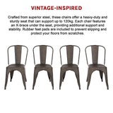 4x Kitchen Dining Chairs Stackable Vintage Metal Chair Backrest Side Chair
