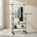 Heavy Duty Commercial Garment Rack Double Bar Rolling Collapsible Clothing Shelf - 45-Degree Angle