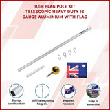 9.1m Flag Pole Kit Telescopic Heavy Duty 16 Gauge Aluminium with Flag - Front View