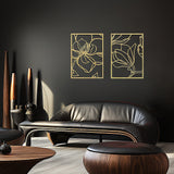 3 Piece Gold Flower Metal Wall Decor Abstract Floral Aesthetic Set of 3 - Side View