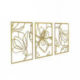 3 Piece Gold Flower Metal Wall Decor Abstract Floral Aesthetic Set of 3 - Top-Down View