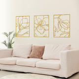 3 Piece Gold Flower Metal Wall Decor Abstract Floral Aesthetic Set of 3 - 45-Degree Angle