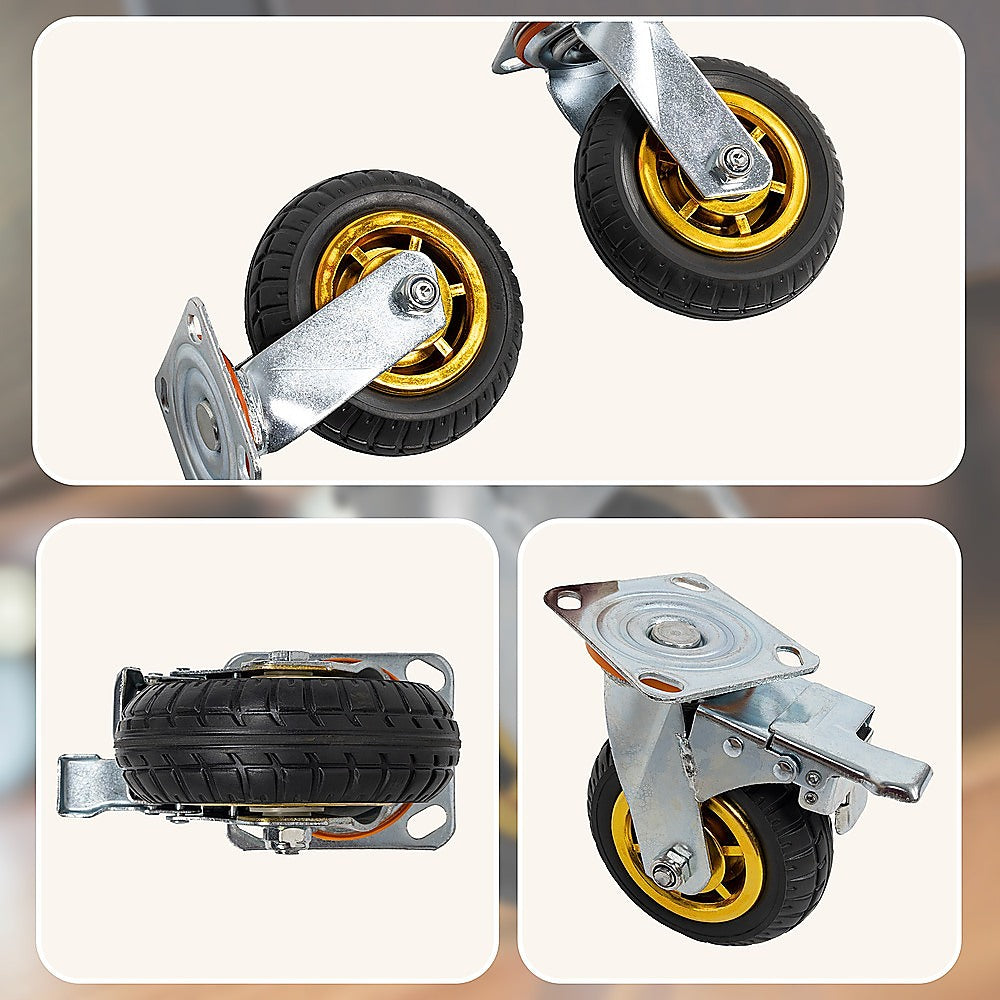 Castor Wheels 4 x 6 150mm Swivel Silent Caster 2 Brakes 800KG