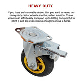 Castor Wheels 4 x 6 150mm Swivel Silent Caster 2 Brakes 800KG