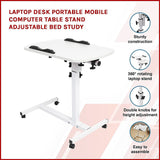 Laptop Desk Portable Mobile Computer Table Stand Adjustable Bed Study - Side View