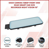 Dash Camera 1080P Front and Rear Smart Car DVR Recorder Night Vision 10"