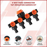 4 Way Hose Connector Tap Irrigation Garden Kit - Front View