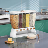 6 Grids Dispenser Storage Container Rice Cereal Beans Grain - Front View