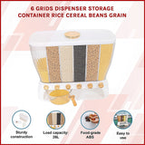 6 Grids Dispenser Storage Container Rice Cereal Beans Grain - Side View