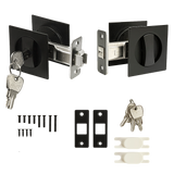 2x Contemporary Entry Square Pocket Door Hardware with Key - Rear View