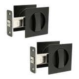 2x Contemporary Entry Square Pocket Door Hardware with Key - Low Angle