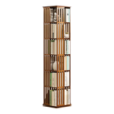 360 Rotating Bookshelf Bamboo Storage Display Rack Shelving in Dark Wood - 45-Degree Angle