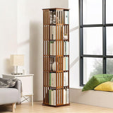 360 Rotating Bookshelf Bamboo Storage Display Rack Shelving in Dark Wood - Side View