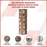 360 Rotating Bookshelf Bamboo Storage Display Rack Shelving in Dark Wood - Top-Down View