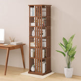 360 Rotating Bookshelf Bamboo Storage Display Rack Shelving in Dark Wood - Rear View