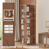 360 Rotating Bookshelf Bamboo Storage Display Rack Shelving in Dark Wood - Close-Up Angle