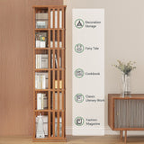 360 Rotating Bookshelf Bamboo Storage Display Rack Shelving in Dark Wood - Low Angle