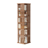 360 Rotating Bookshelf Bamboo Storage Display Rack Shelving in Dark Wood - Front View