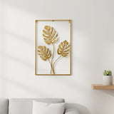 Metal Wall Picture with Leaves 40 x 60 cm Golden Decoration - Front View