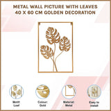 Metal Wall Picture with Leaves 40 x 60 cm Golden Decoration - Side View