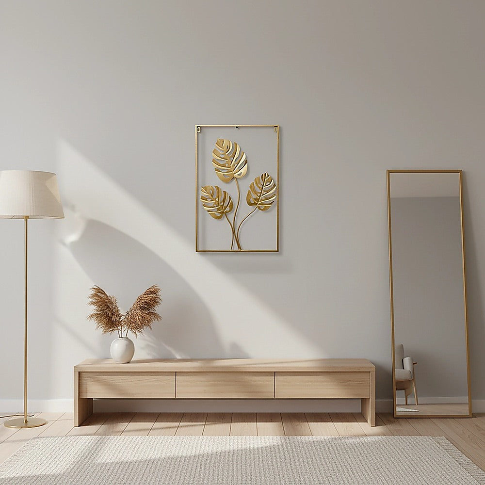 Metal Wall Picture with Leaves 40 x 60 cm Golden Decoration