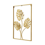 Metal Wall Picture with Leaves 40 x 60 cm Golden Decoration - Rear View